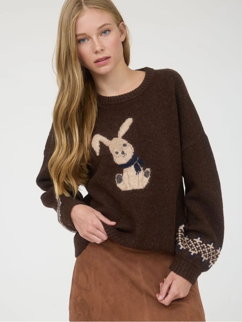 NWT The Workshop Clothing Chocolate Brown Bunny Crewneck Sweater